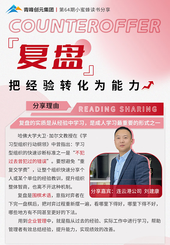 青峰創(chuàng  )元集團“小蜜蜂”讀書(shū)會(huì )第64期活動(dòng)報道：《把經(jīng)驗轉化為能力》 劉建康